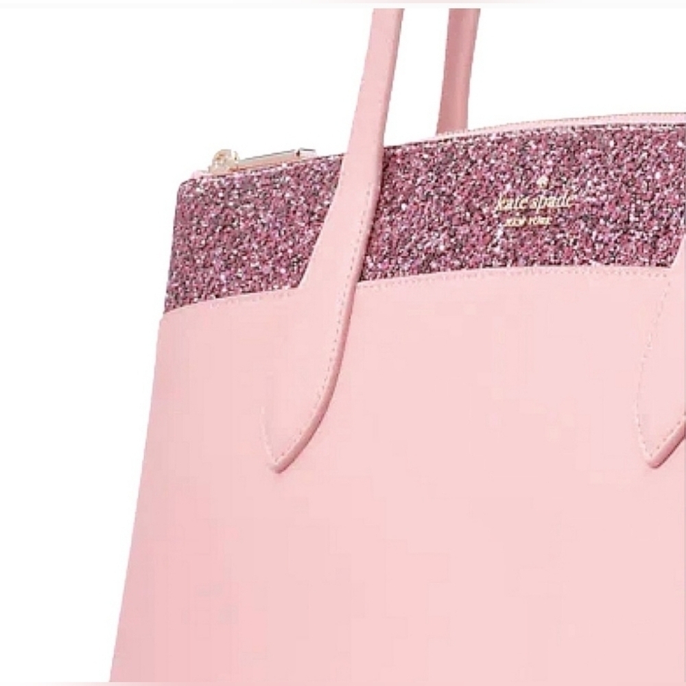 Train Day Feb 16th KS NWT Women's Greta Glitter Designer Tote Bag Purse Pink - Picture 6 of 9